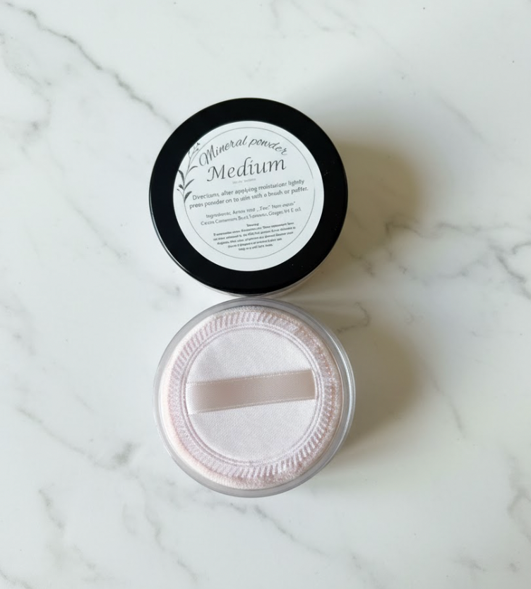 Mineral powder container on a marble surface